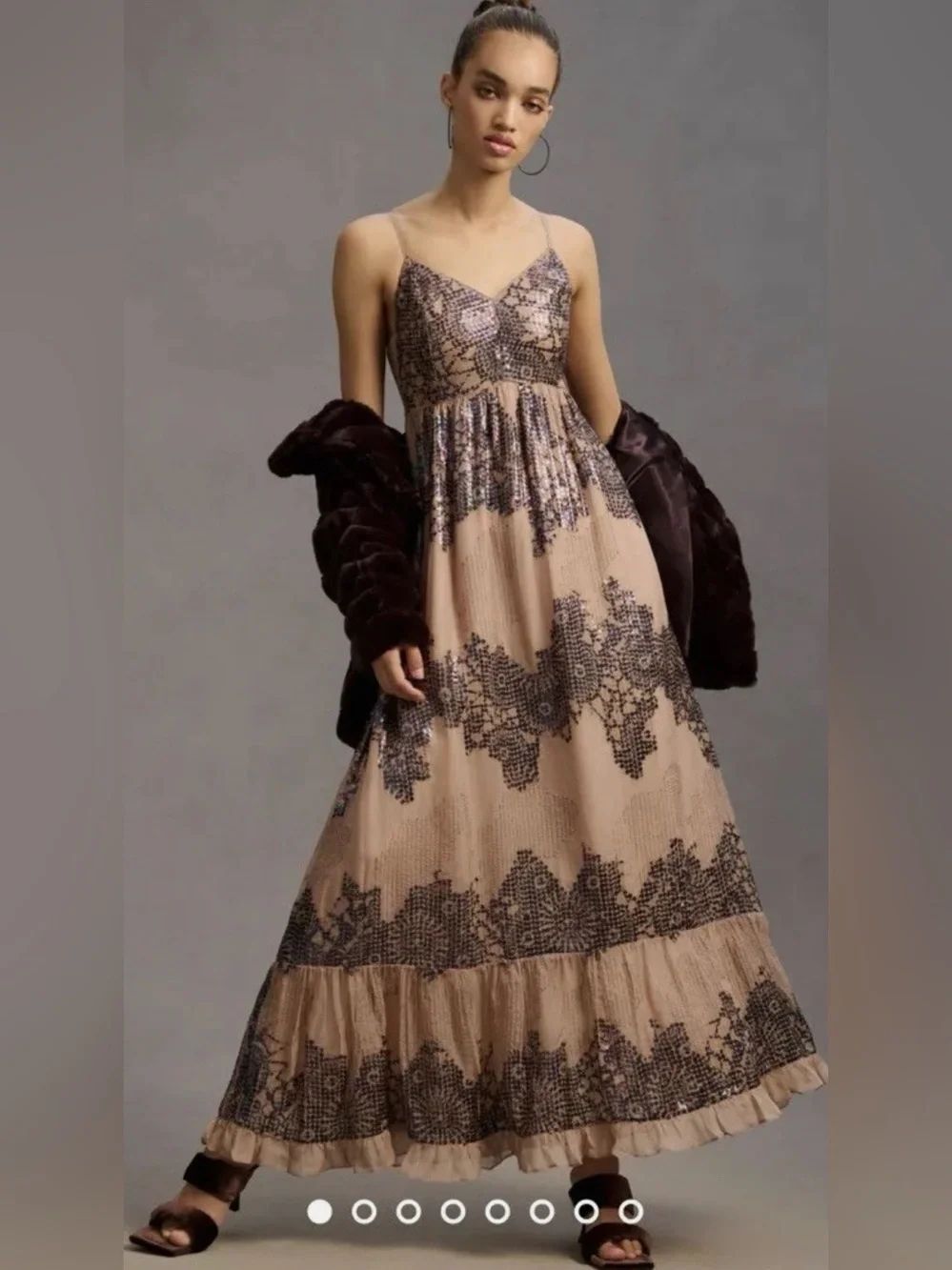 Anthropologieโ Let me be Maxi Dress with Black Sequin Floral Detail, XS